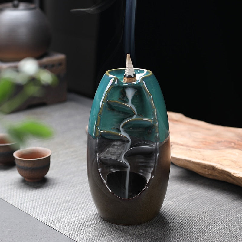 Waterfall Incense Burner Ceramics Backflow Lotus Smell Furnace With 10 Incense Cones
