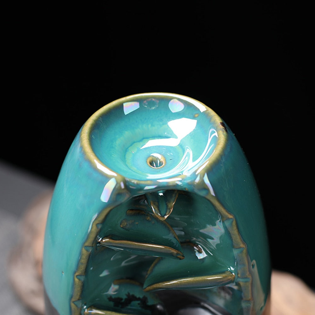 Waterfall Incense Burner Ceramics Backflow Lotus Smell Furnace With 10 Incense Cones