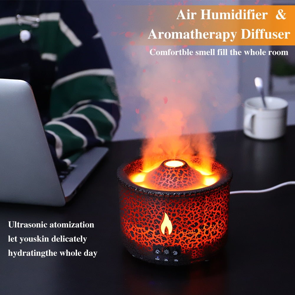 Volcano Fire Flame Air Humidifier Aroma Diffuser Essential Oil Remote Control Jellyfish Fragrance Mist