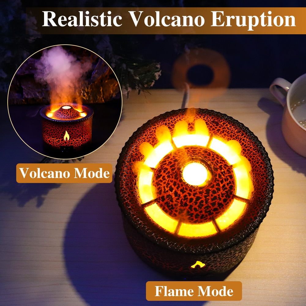 Volcano Fire Flame Air Humidifier Aroma Diffuser Essential Oil Remote Control Jellyfish Fragrance Mist