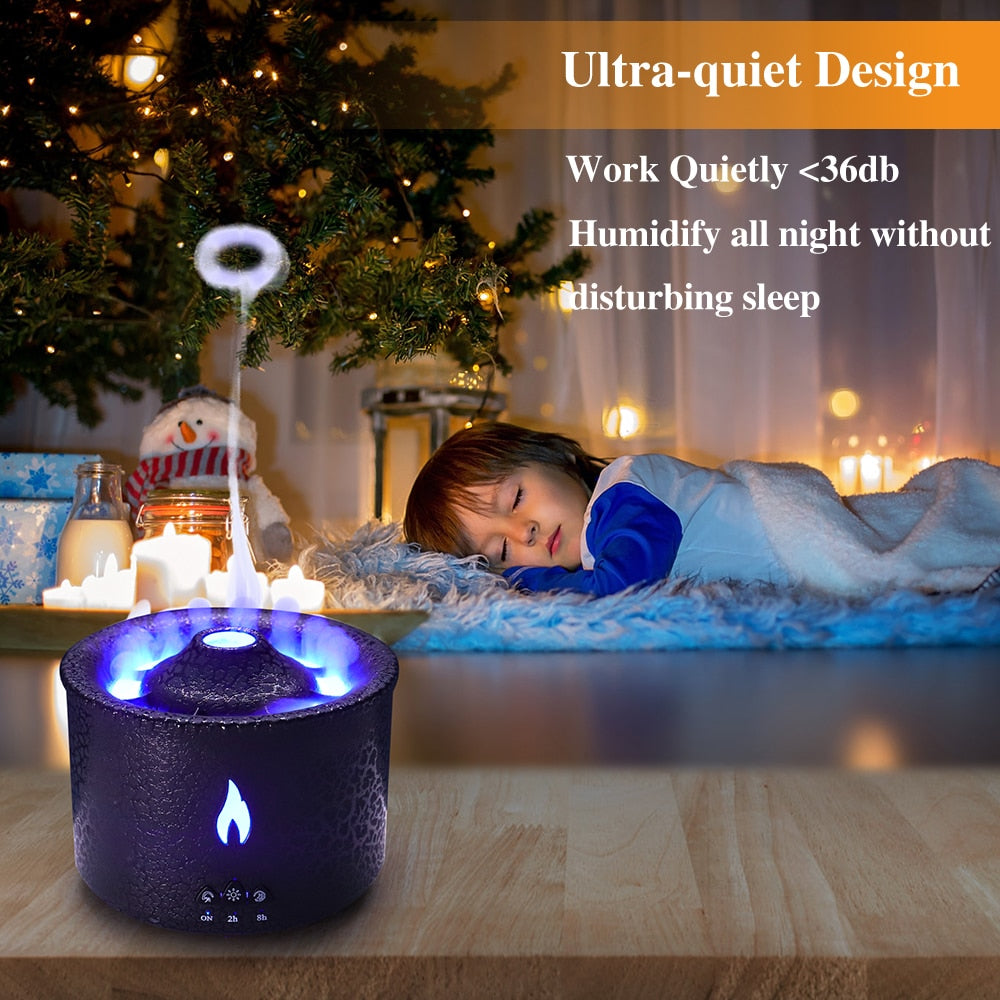 Volcano Fire Flame Air Humidifier Aroma Diffuser Essential Oil Remote Control Jellyfish Fragrance Mist