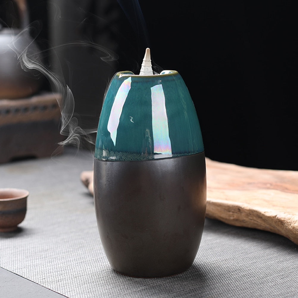 Waterfall Incense Burner Ceramics Backflow Lotus Smell Furnace With 10 Incense Cones