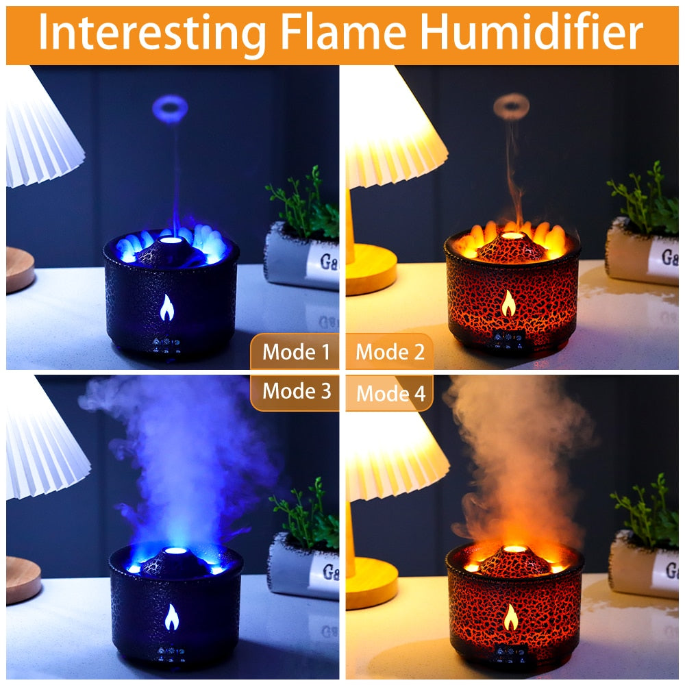 Volcano Fire Flame Air Humidifier Aroma Diffuser Essential Oil Remote Control Jellyfish Fragrance Mist