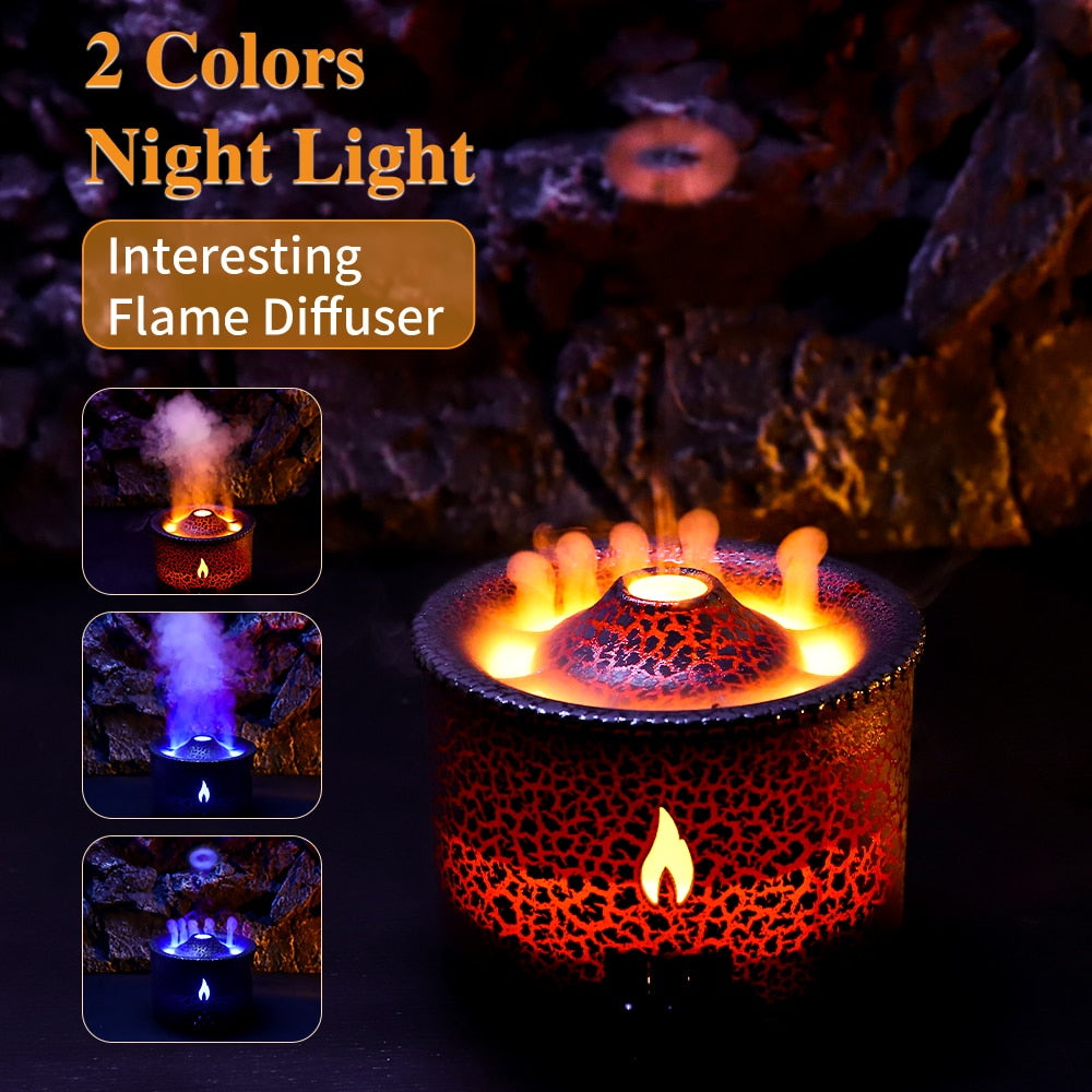 Volcano Fire Flame Air Humidifier Aroma Diffuser Essential Oil Remote Control Jellyfish Fragrance Mist