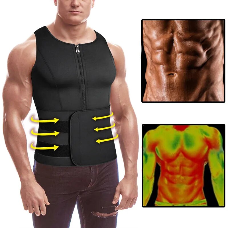 Men's Shapers Sweat Vest for Men Waist Trainer Vest Adjustable Double Zipper