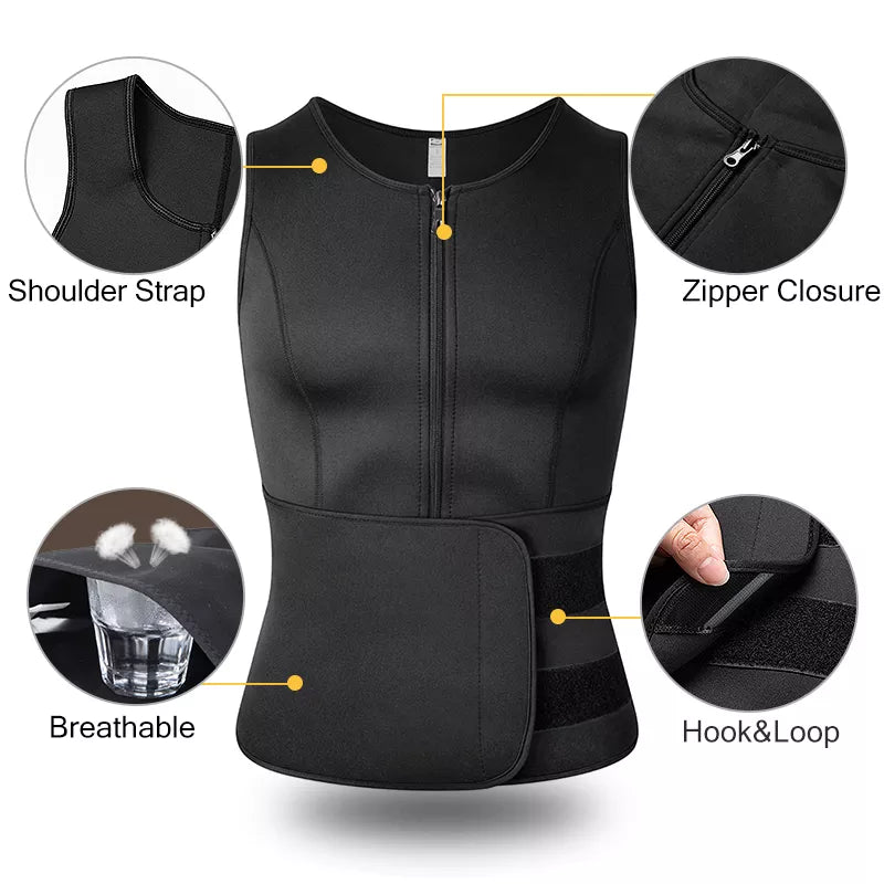 Men's Shapers Sweat Vest for Men Waist Trainer Vest Adjustable Double Zipper