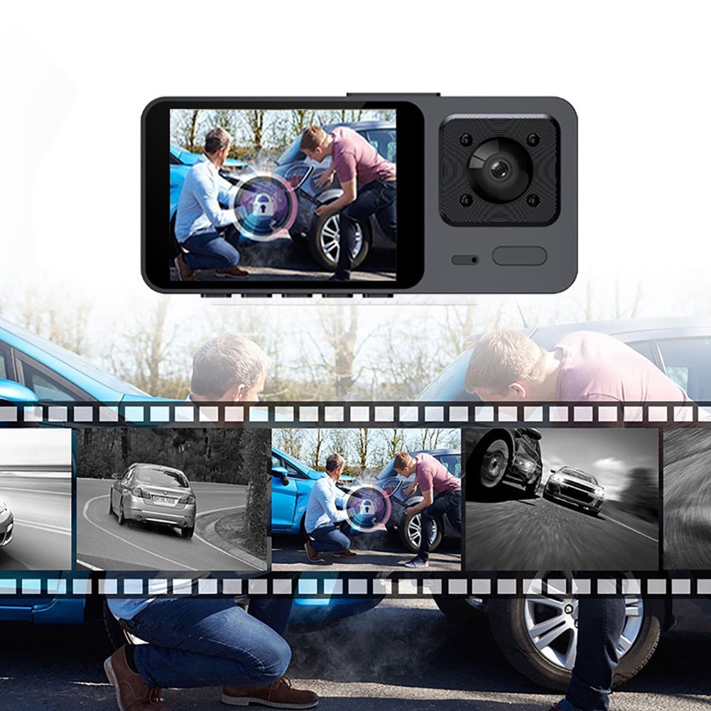 Vehicle Dash Cam 3 Channel Video Registrator HD 2.0 Inch Black Dashcam High Resolution