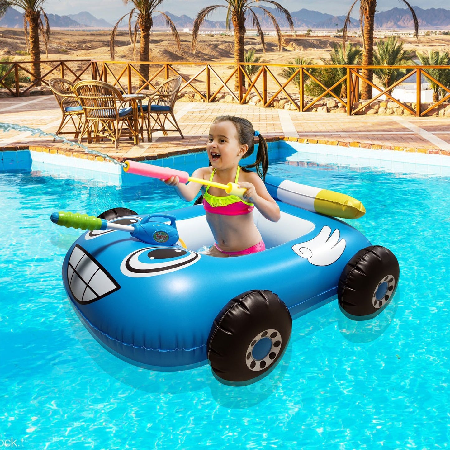 Inflatable Pool Float Seat Ring Fun Water Spray Car Toddler