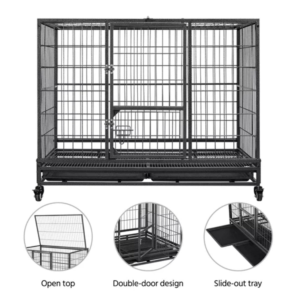 Heavy Duty Foldable Kennel and Flat Noodles Pet Enclosure Indoor and Outdoor Black