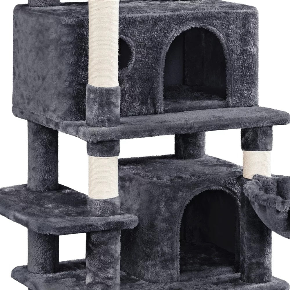 67'' H Multi-Level Cat Tree Cat Tower with Condos, Dark Gray cat tree house