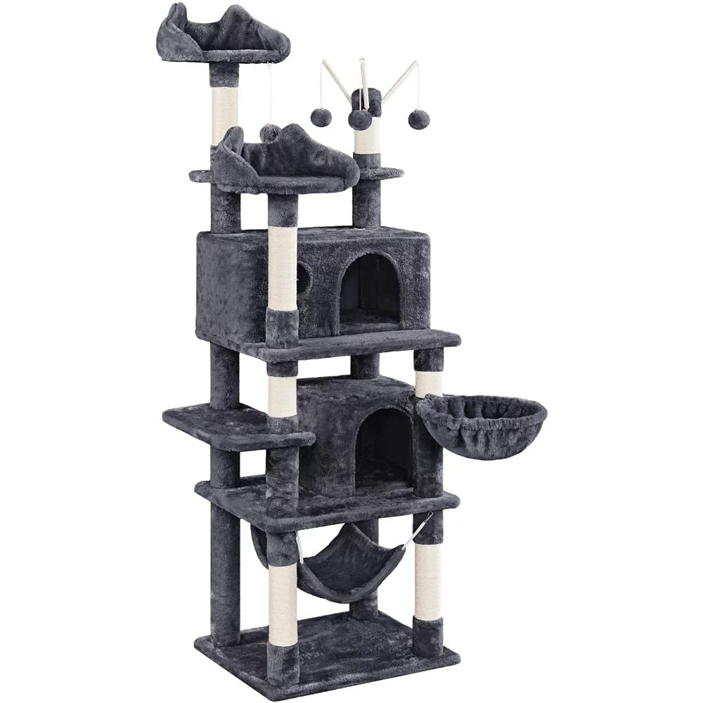 67'' H Multi-Level Cat Tree Cat Tower with Condos, Dark Gray cat tree house