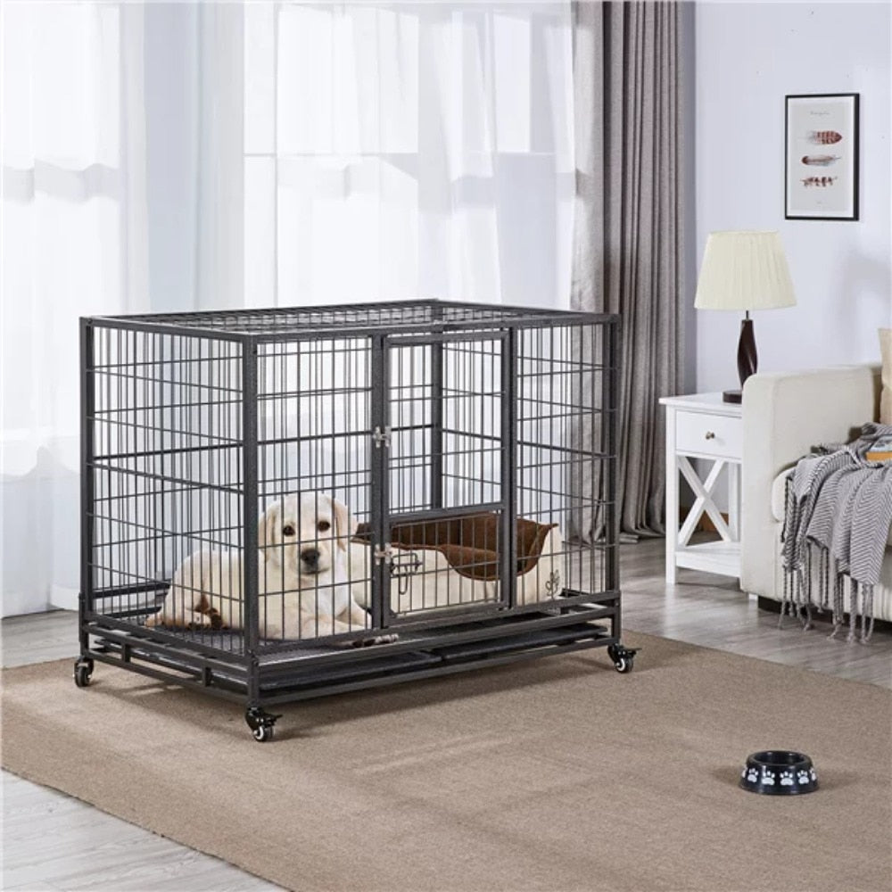 Heavy Duty Foldable Kennel and Flat Noodles Pet Enclosure Indoor and Outdoor Black