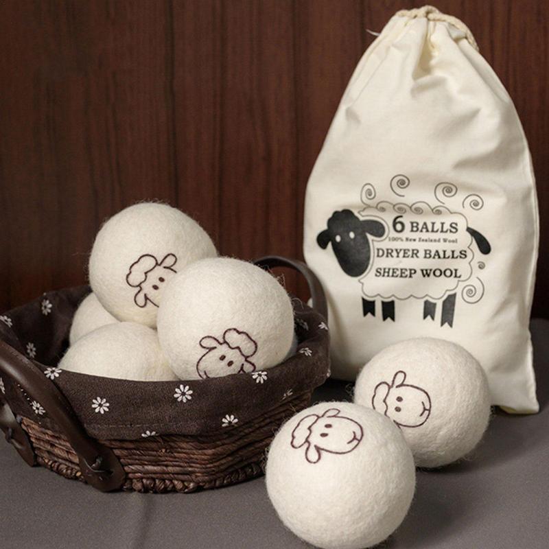 6PCS Dryer Balls Nature Wool Fabric Softener Ball For Sensitive Skin Laundry Supplies