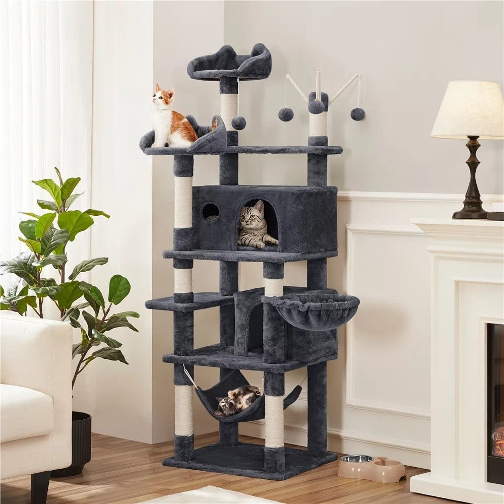 67'' H Multi-Level Cat Tree Cat Tower with Condos, Dark Gray cat tree house