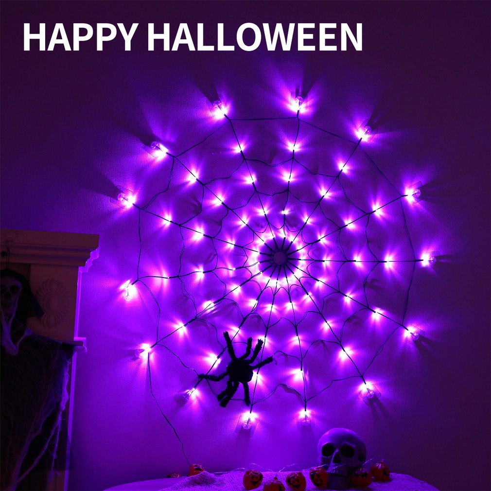 Diameter Solar Halloween Spider Web Lights 60LED