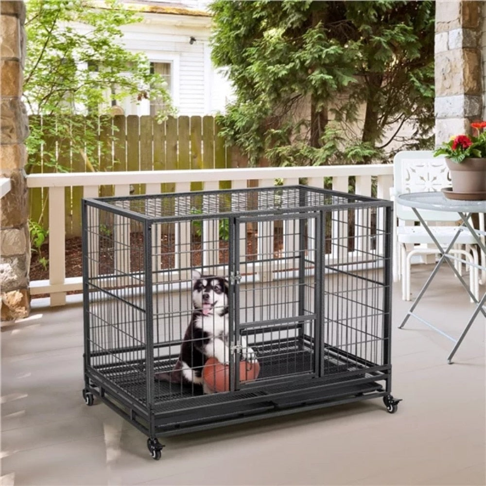 Heavy Duty Foldable Kennel and Flat Noodles Pet Enclosure Indoor and Outdoor Black