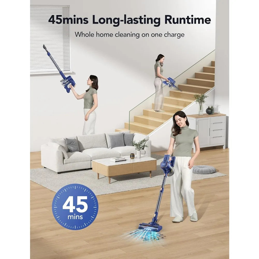 Cordless Vacuum Cleaner - 6 in 1 Powerful Stick Vacuum with 3 Power Modes, Up to 45mins Runtime