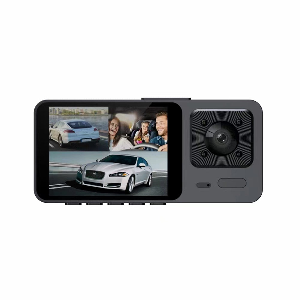 Vehicle Dash Cam 3 Channel Video Registrator HD 2.0 Inch Black Dashcam High Resolution