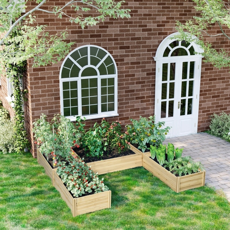 Brown 7.5x7.5x1ft Raised Garden Bed, Set of 5 Large Wooden Box Planters