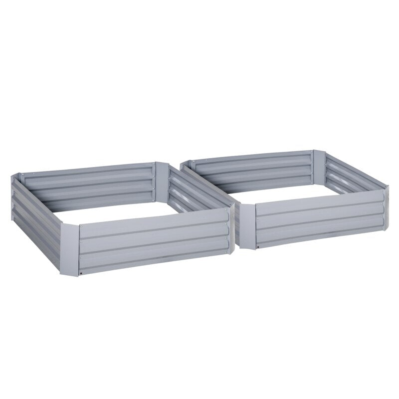 Set of 2 Raised Garden Bed Galvanized Steel Planter Boxes Easy Quick Setup