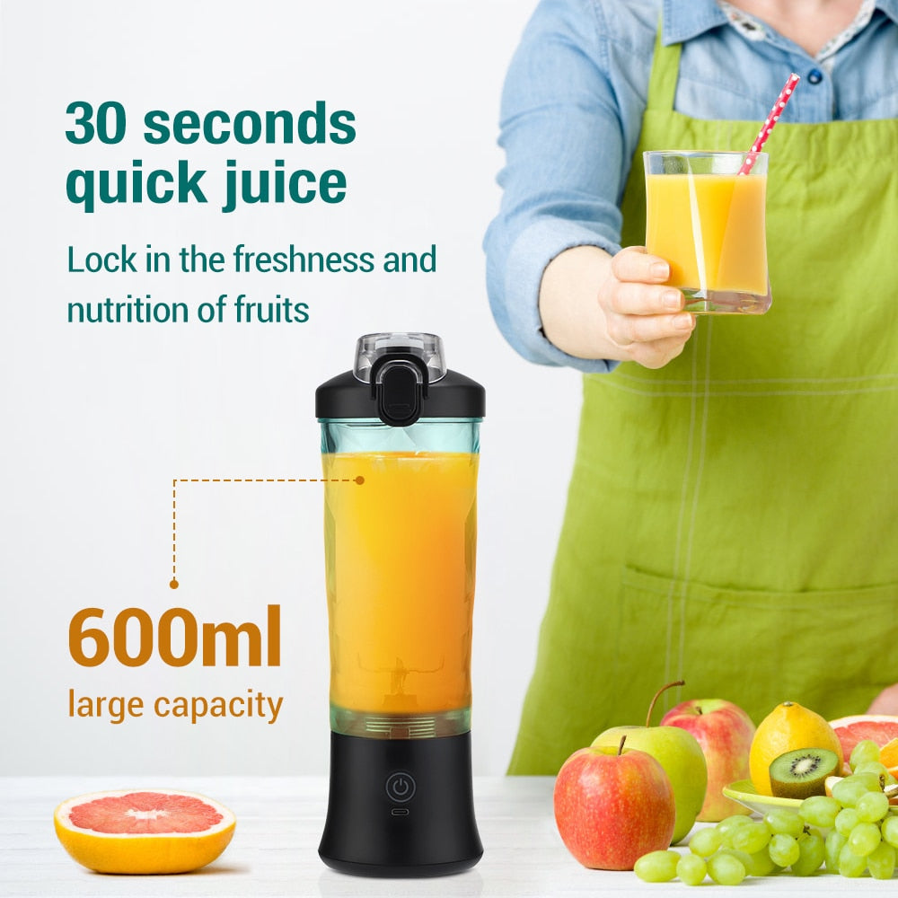 Portable Blender 600ML Electric Juicer Fruit Mixers 4000mAh USB Rechargeable