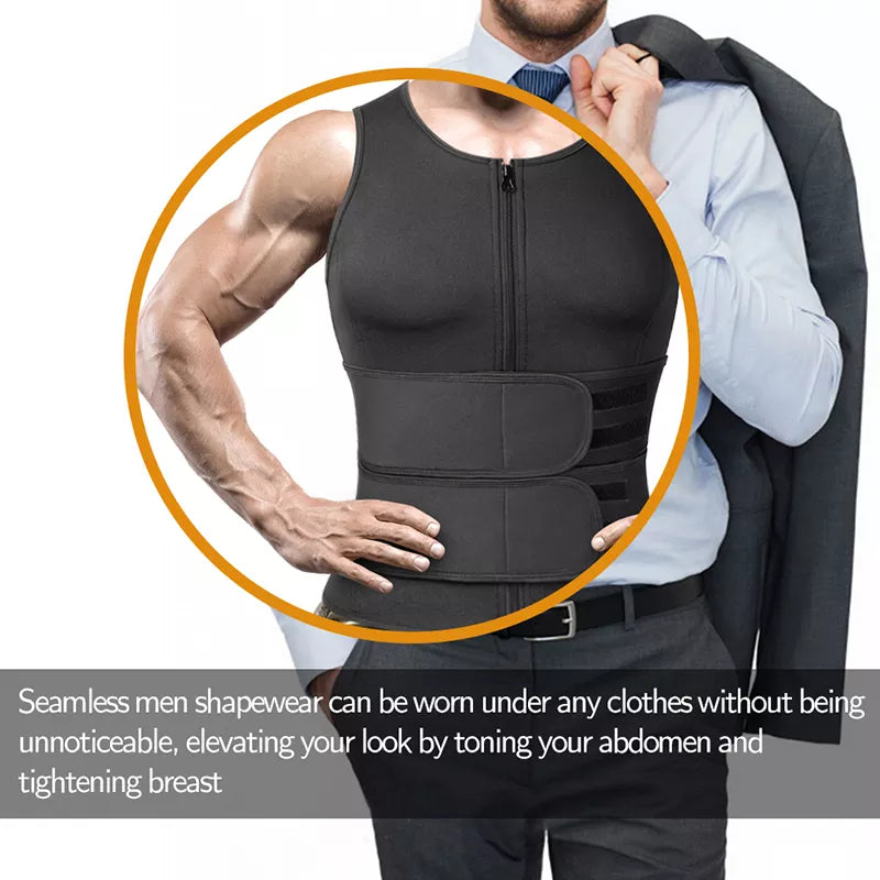 Men's Shapers Sweat Vest for Men Waist Trainer Vest Adjustable Double Zipper