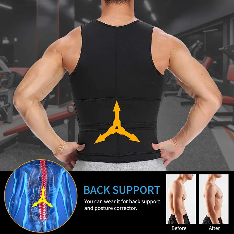 Men's Shapers Sweat Vest for Men Waist Trainer Vest Adjustable Double Zipper