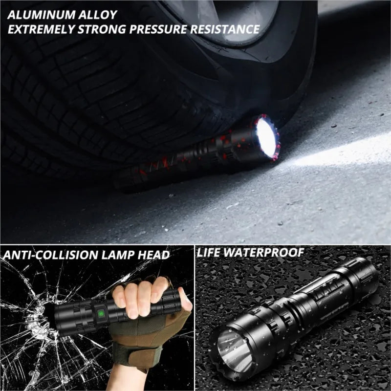 High Power XHP220 Powerful LED Flashlight Tactical Military Torch  USB Camping Waterproof Self Defence