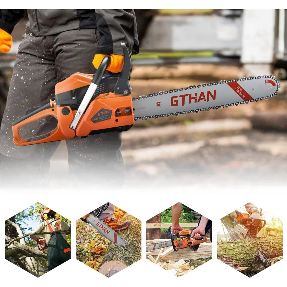 62cc Gas Chainsaws 2-Cycle Gasoline Powered Chain Saws Handheld Cordless Petrol Chainsaws Optional 20 Inches Gas Chain Saws